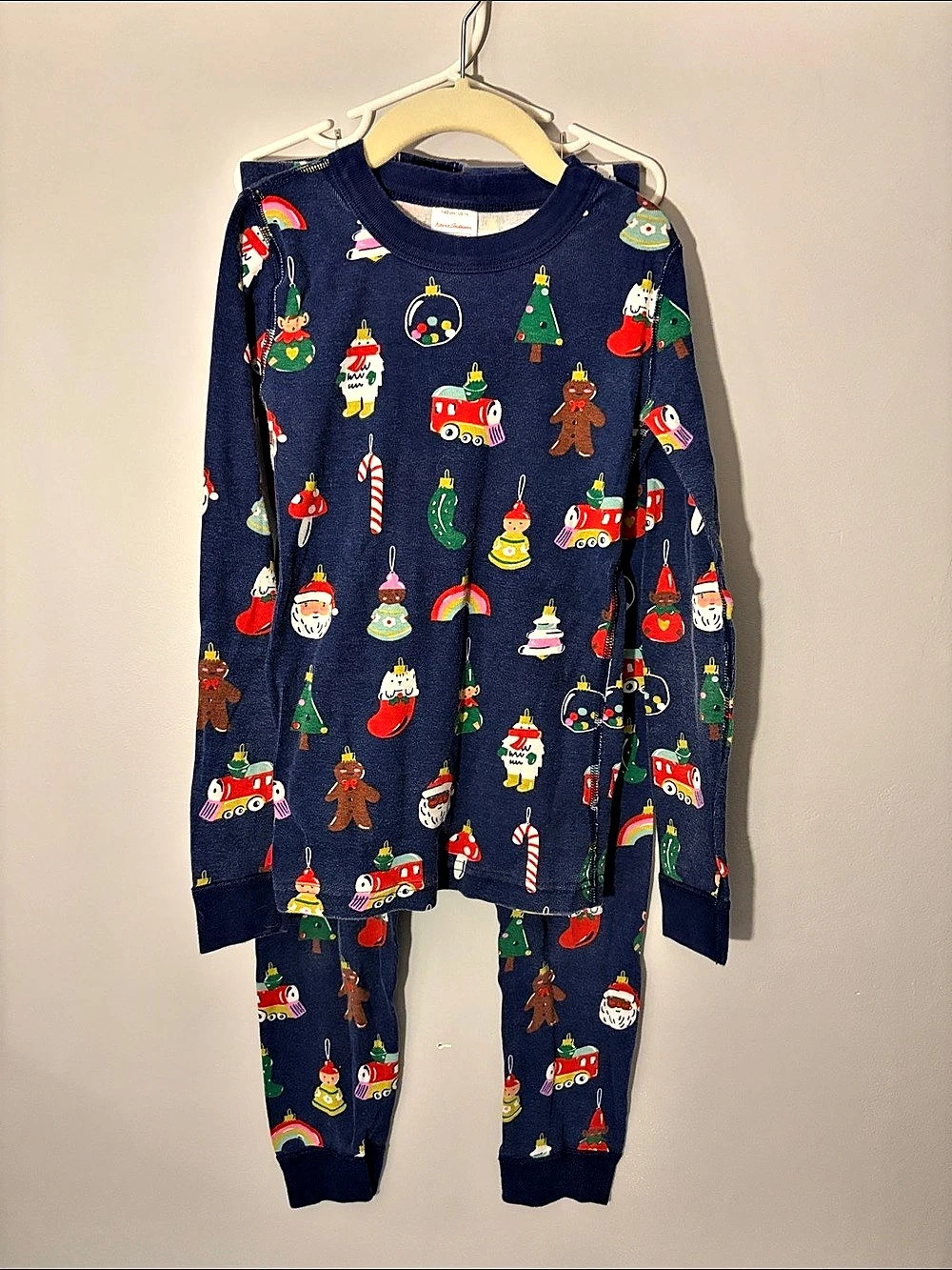 Hanna Andersson Holiday Long John Pajama Set in Shiny Bright Ornaments Blue &